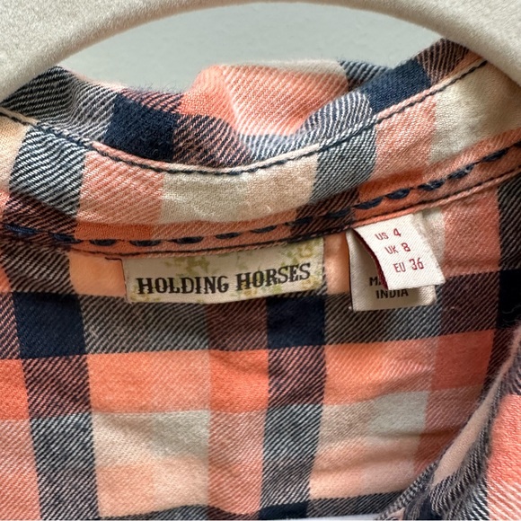 Anthropologie Holding Horses US 4 Embroidered Checkers Shirt Flannel  Button Up - Picture 3 of 9